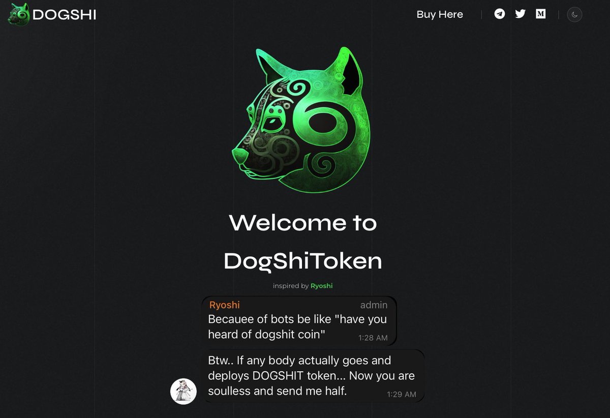 dogshitoken's tweet photo. Ryoshi once said: "Because of bots be like "have you heard of dogshit coin" "Btw.. if any body actually goes and deploys DOGSHIT token.. Now you are soulless and send me half."

And so we did.. 50% of the supply is owned by @RyoshiResearch 

#shiba #bone $sani #burn https://t.co/xCeg2AC600
