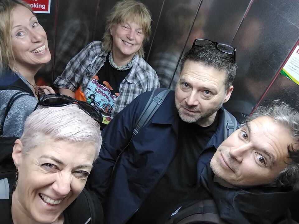 Already missing the lovely @EvenAsWeSpeak. Here’s some of us in a lift together after their excellent London show at @thelexington. One day we’ll get to play some more shows with them 🙌