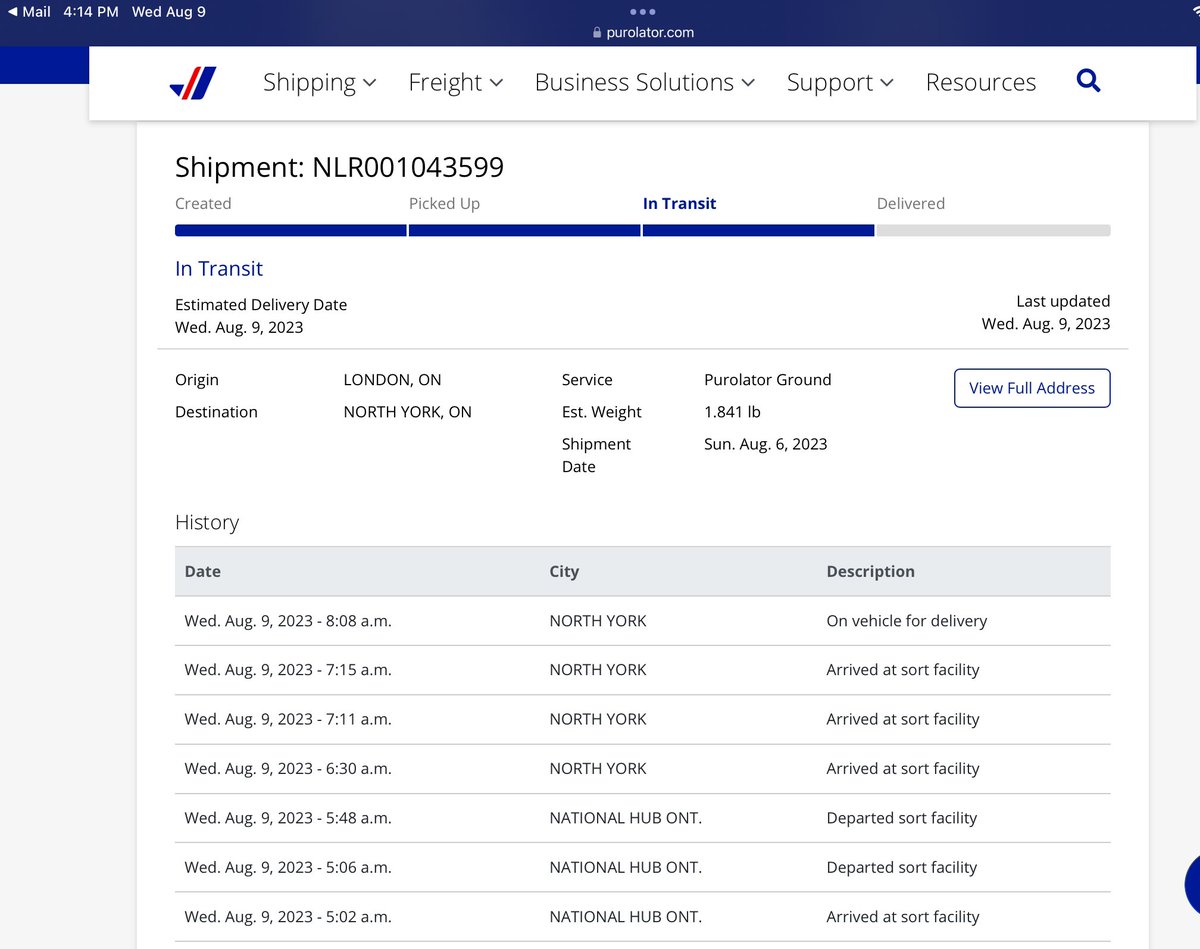 MCWPhoto's tweet photo. Well, @PurolatorInc again . . Let’s see if this arrives today or not. On the truck since 8 am. Last time it two extra days past the estimated time and date. Not holding much hope. #puromuchlator #purolatormuchlater https://t.co/JZzDkfE8h2