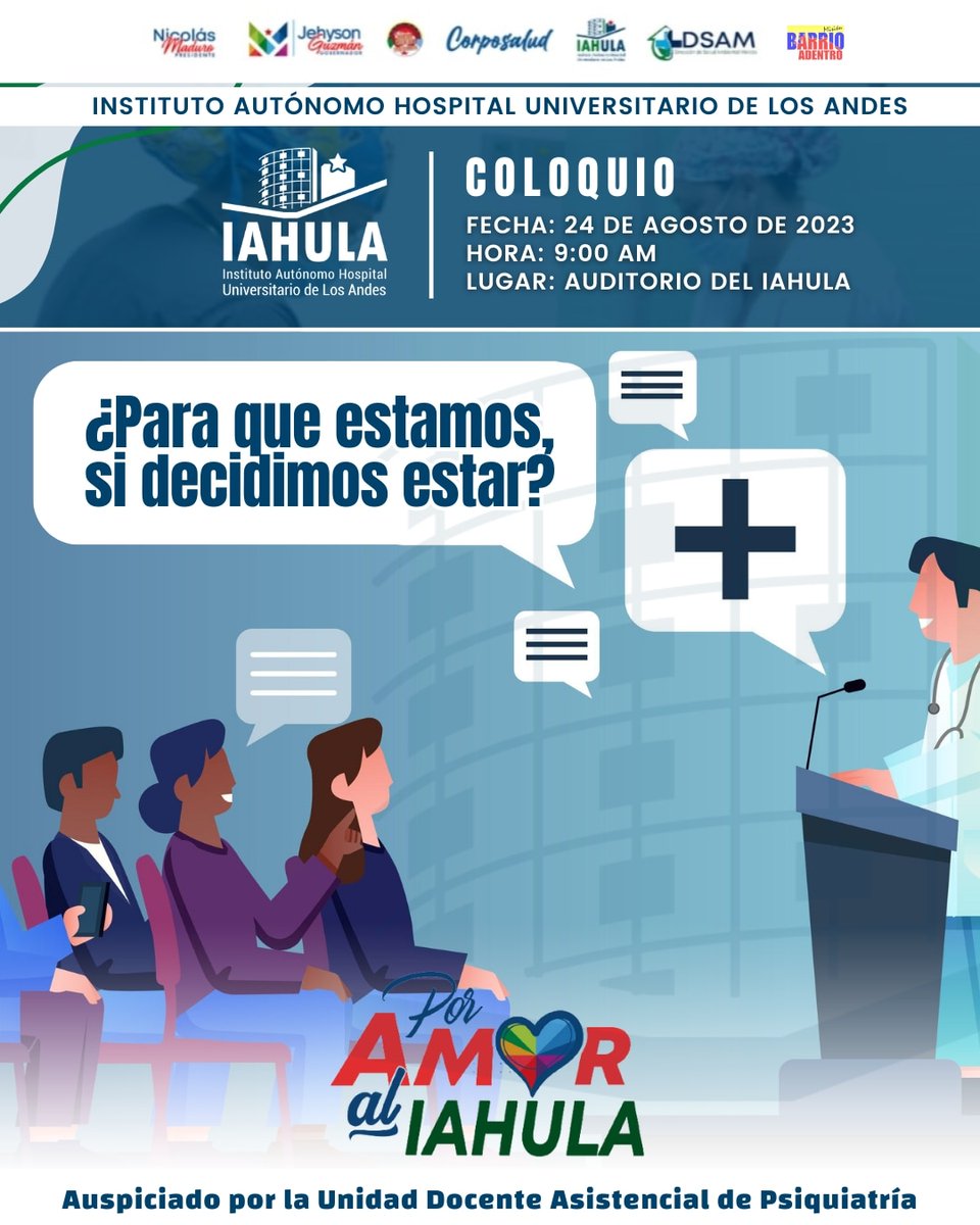 El gobernador Jehyson Guzmán a través de la Unidad Asistencial de Docencia de Psiquiatría del Iahula invita a los profesionales de la salud a un conversatorio a realizarse el próximo 24 de agosto, denominado "¿Para qué estamos si decidimos estar?"...