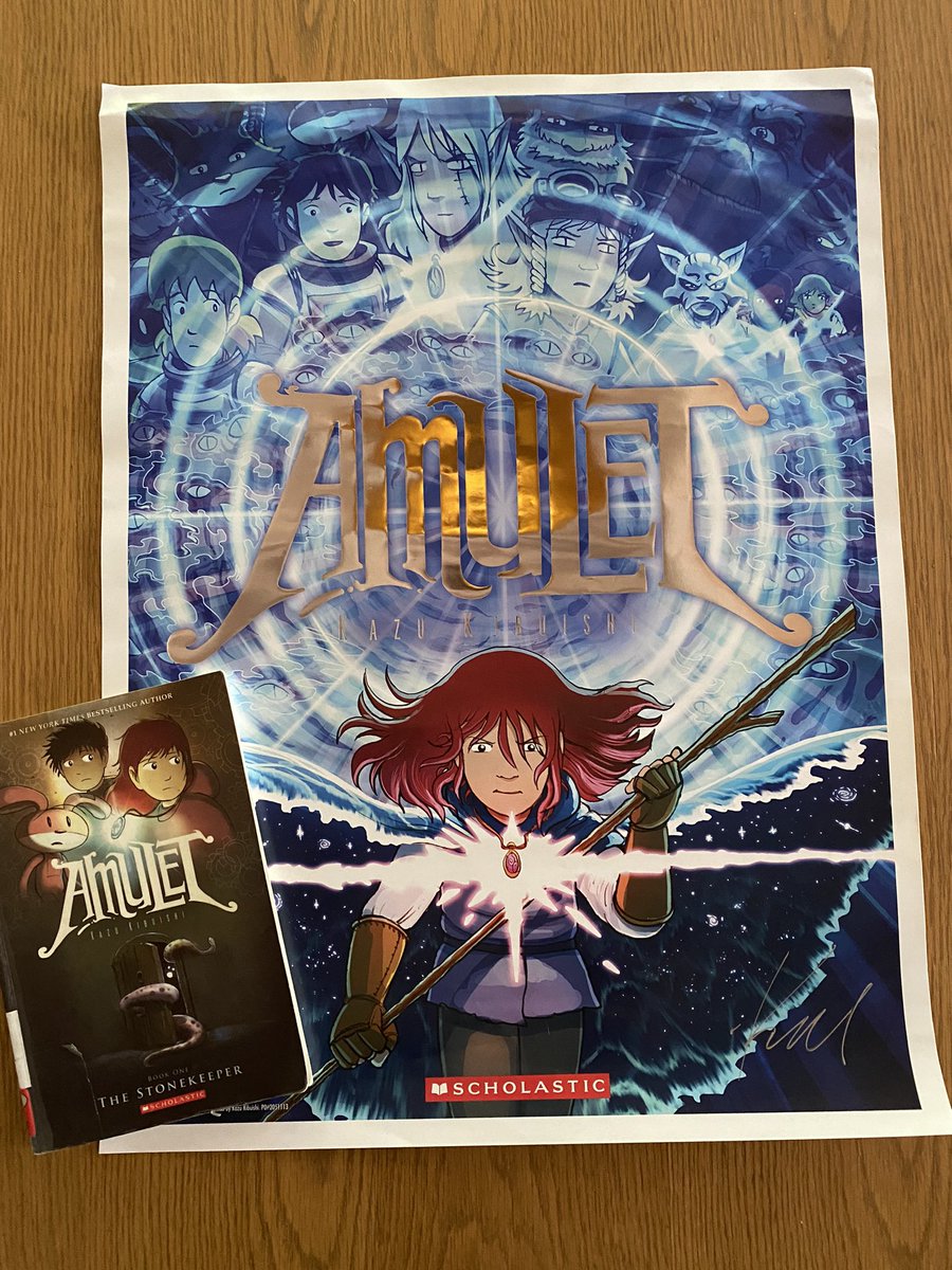 lori_huntsman's tweet image. Even after 15 years there was still a wait to get Amulet from the @SDPublicLibrary! My book collection is boxed up in my classroom so I checked it out. Now time to get caught up and read the rest! Thank you @boltcity for the poster at #SDCCEL #Bookaday