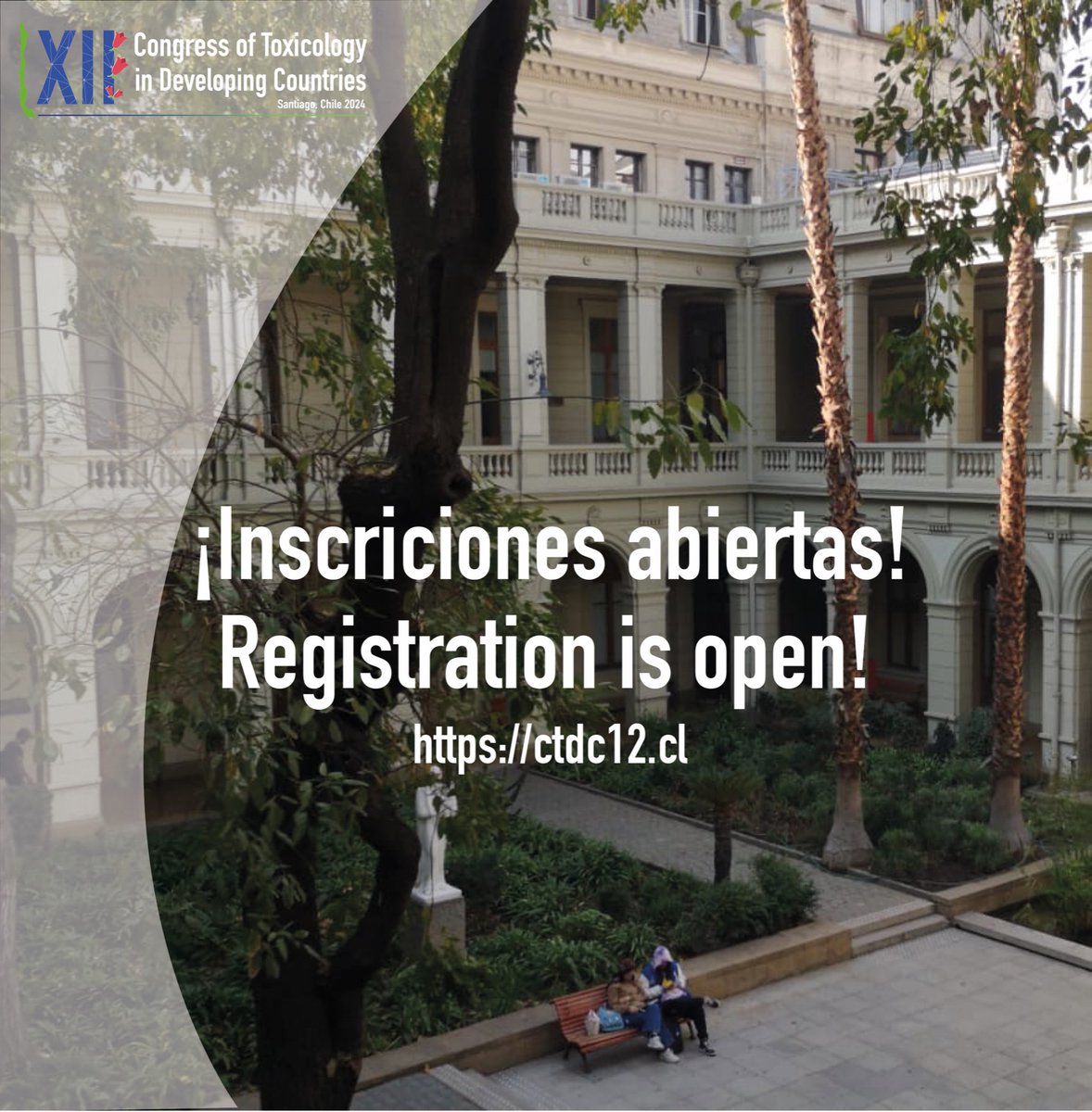 Congress Toxicology 2024 (@ctdc2024) on Twitter photo Registration is open to participate in the Congress of Toxicology of Developing Countries to be held in Santiago de Chile between April 15 and 18, 2024. 
You can find the information on our website ctdc12.cl. 
We are waiting for you! Registration is open to participate in the Congress of Toxicology of Developing Countries to be held in Santiago de Chile between April 15 and 18, 2024. 
You can find the information on our website ctdc12.cl. 
We are waiting for you!