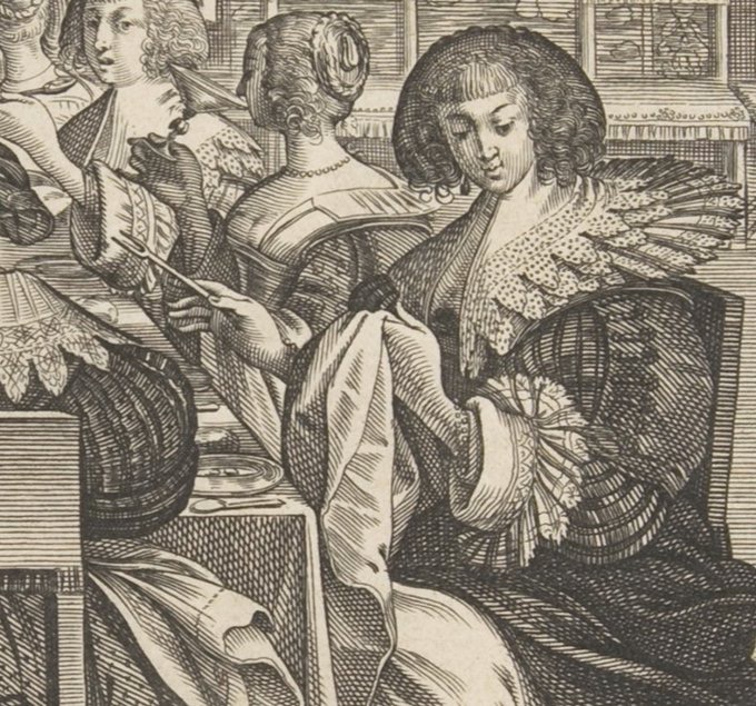 Wives at Table During the Absence of their Husbands  c. 1636  Abraham Bosse (Met Museum)  

Some nice 17th century cutlery action caught here.