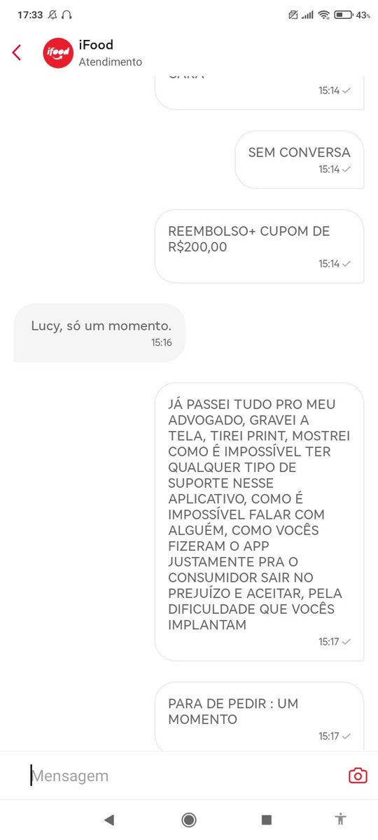 rohach543's tweet photo. @iFood Olha a diferença de horário das respostas, e leia as respostas, esse é o padrão Ifood de atendimento? https://t.co/3tamu5920H