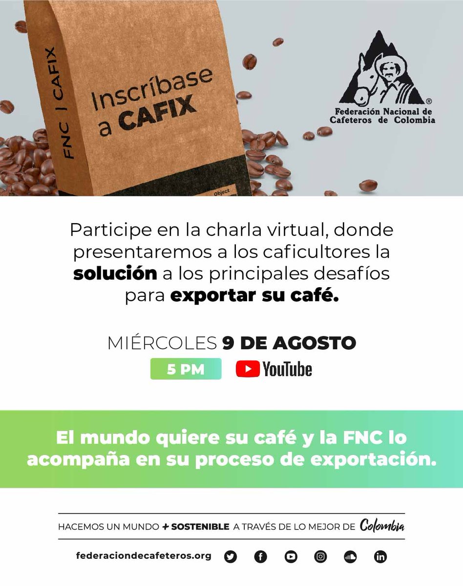 FedeCafeteros's tweet photo. 📅☕🌎 ¡El café colombiano conquista el mundo y @FedeCafeteros está aquí para potenciar su exportación con #Cafix! ➡️Hoy a las 5:00 p.m. conéctese a la charla virtual donde presentamos la solución a los principales desafíos para exportar su café.
▶️ Link de conexión https://t.co/qBowFC2nDg