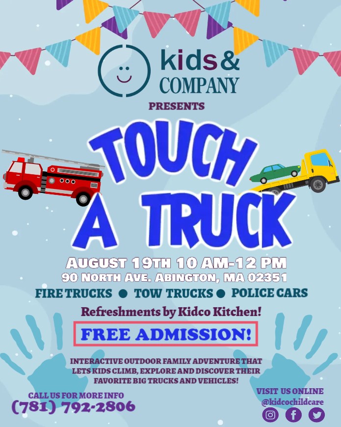 Kids &amp; Company Abington is thrilled to invite families and local community to Touch-A-Truck! There will be fire trucks, ambulances, police cars, tow trucks and the Kidco Kitchen Truck. Kidco Kitchen will also be providing healthy refreshments! Join us!

👉kidsandcompany.com/locations/abin…