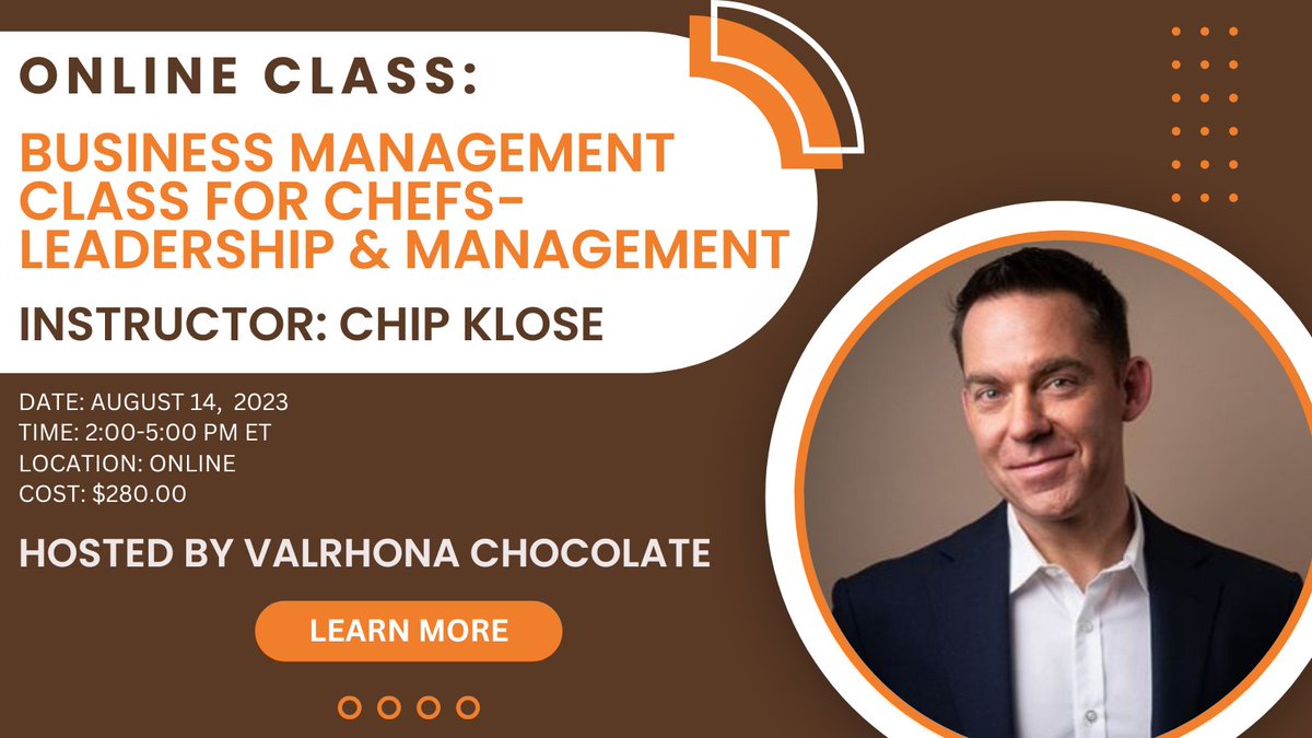 📓 Business Management Class for Chefs - Leadership &amp; Management
🗓️ August 14, 2023 @ 2:00 PM - 5:00 PM Eastern
🕒 3 hours of enriching content
👥 Limited to 20 students
📍 Join us online from anywhere in the world
🔗 Register: bit.ly/Chef-leadershi…