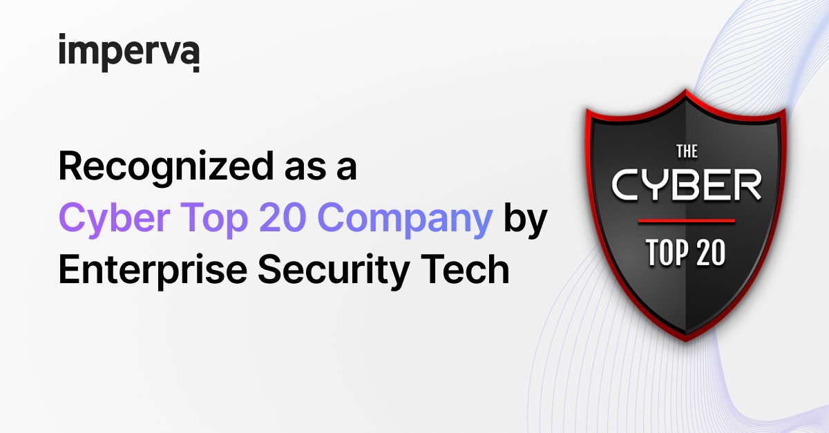 Pam Murphy (@pammurphyintech) on Twitter photo More exciting accolades for <a href="/Imperva/">Imperva, a Thales company</a>! For a second consecutive year, Enterprise Security Tech has named us a Top 20 company in cyber.
This honor recognizes our commitment to product innovation, customer obsession, employee engagement & more. bit.ly/3QM7kAz More exciting accolades for <a href="/Imperva/">Imperva, a Thales company</a>! For a second consecutive year, Enterprise Security Tech has named us a Top 20 company in cyber.
This honor recognizes our commitment to product innovation, customer obsession, employee engagement & more. bit.ly/3QM7kAz