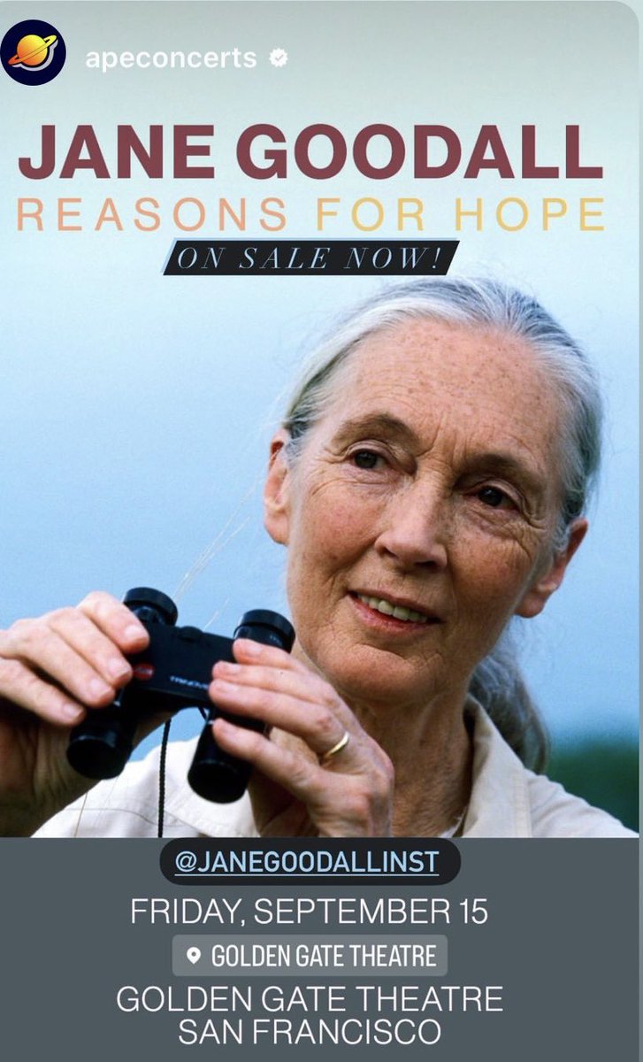 Jane Goodall: Reasons For Hope is coming to the Golden Gate Theatre in #SanFrancisco <a href="/apeconcerts/">Another Planet Entertainment</a> U.S. on September 15. Public on sale is TODAY Wednesday, August 9. Get Tickets >> broadwaysf.com/events/jane-go…
Join us for an intimate evening with Dr. Jane Goodall. For one night only,