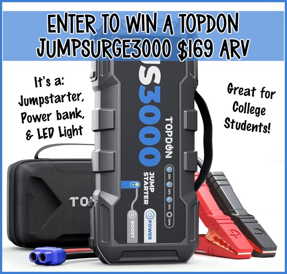 pamelamaynard's tweet photo. ENTER TO #WIN A JUMPSURGE3000!
One lucky reader will win a @Topdon_Official JumpSurge3000 (arv $169)
It's a jumpstarter, power bank and LED light! Great for College students! #back2school23
https://t.co/kM0J2xFkLW https://t.co/GqGU40sxQu