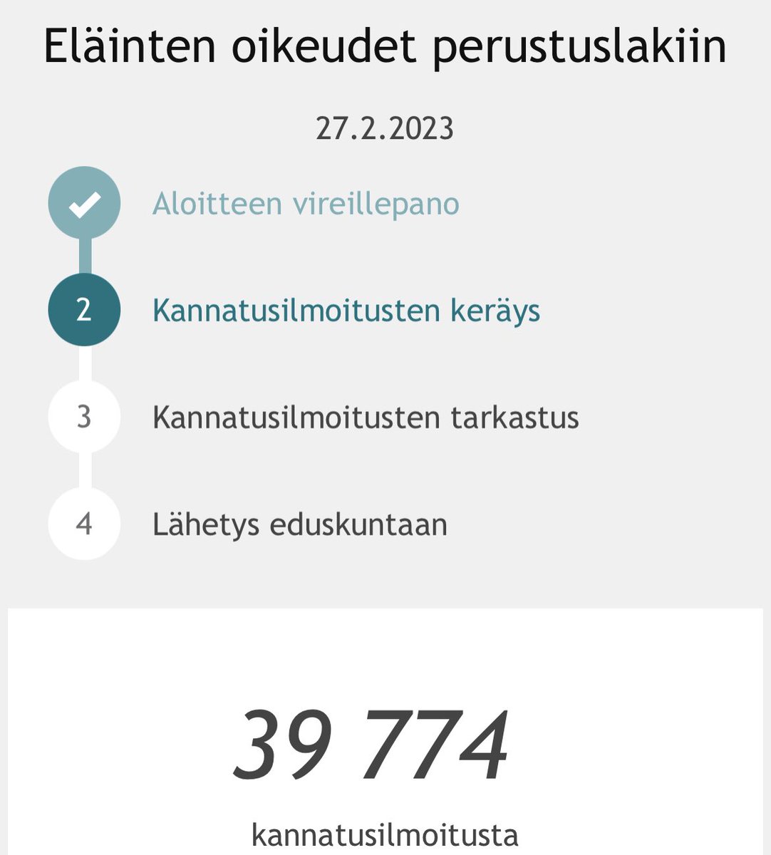 Eihän sitä malta mennä nukkumaan tätä seuratessa, mutta onpa varmasti ihanaa herätä!
Kohta 40000 allekirjoitusta! 
Onpa ihanaa tietää, että on sydämellisiä ihmisiä, jotka välittää muistakin❤️

Eläinten oikeudet perustuslakiin✍🏽
kansalaisaloite.fi/fi/aloite/11869