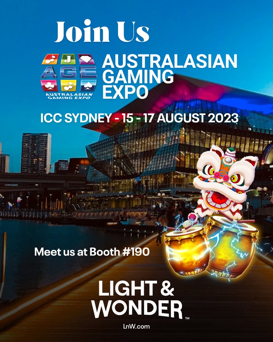 Light & Wonder (@lightnwonder) on Twitter photo See you in Sydney! 🇦🇺
We're excited to showcase our latest industry-leading innovations, products, and more at next week's <a href="/AustGamingExpo/">Australasian Gaming Expo</a>. Game on!
Learn more: bit.ly/45o7CRR
#AustGamingExpo #ANZ See you in Sydney! 🇦🇺
We're excited to showcase our latest industry-leading innovations, products, and more at next week's <a href="/AustGamingExpo/">Australasian Gaming Expo</a>. Game on!
Learn more: bit.ly/45o7CRR
#AustGamingExpo #ANZ