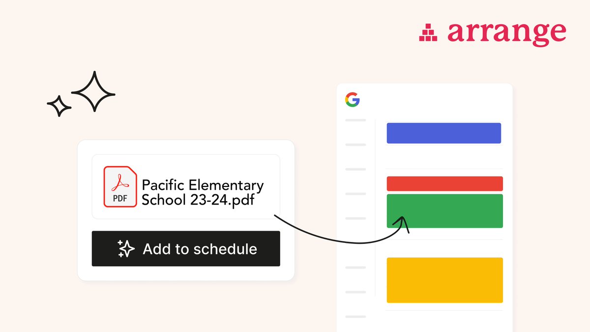 New in Arrange 🪄 AI-powered schedule conversion.

Ever wished you could automagically add a PDF schedule to your calendar?

Good news: now you can.

Convert any PDF, screenshot, image, or plain text schedule to calendar format in seconds: joinarrange.com/create-plan?rl…
