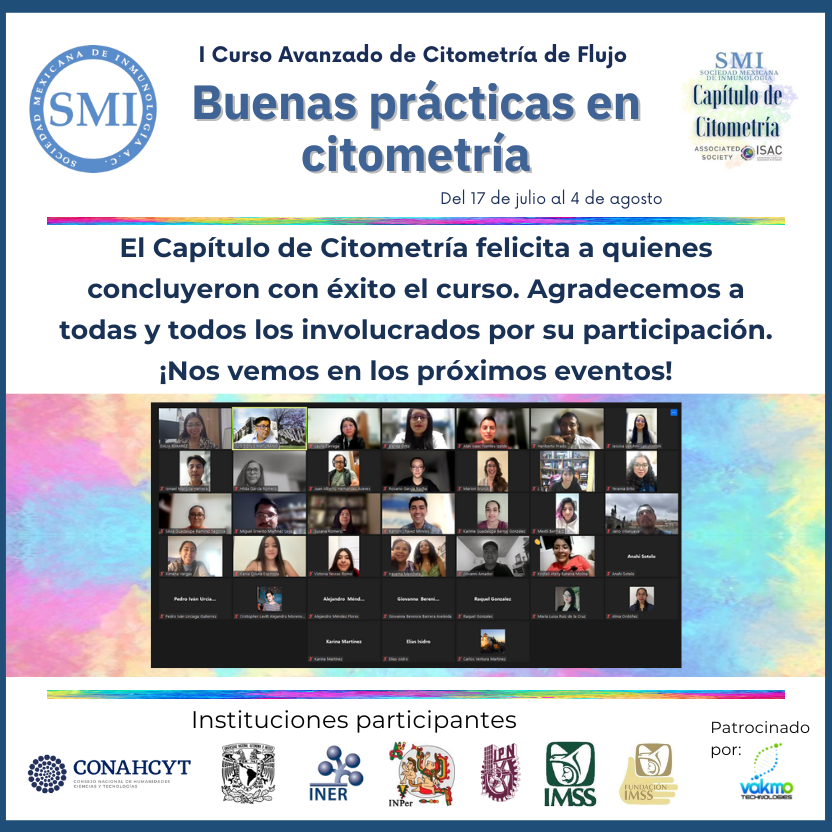 🔬 ¡Felicidades a quienes culminaron el I Curso Avanzado de Citometría de Flujo! Gracias a las y los docentes y a nuestro patrocinador Vakmo. Sigamos haciendo ciencia de calidad. 🌟 

¡Nos vemos pronto en más eventos! #SMICitometria #SMInmunología