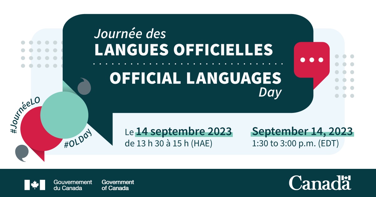 OLchampionsLO's tweet photo. Vous pouvez désormais vous inscrire à l'évènement de la Journée des langues officielles 2023  Nos langues, une ouverture sur le monde .
Ne manquez pas l'événement virtuel, ouvert au grand public, le 14 septembre 2023 de 13 h 30 à 15 h 00 (HE). https://t.co/qisGVr2rTr https://t.co/2mblxGUVnF