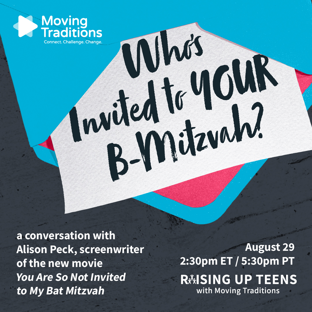 Join Rabbi Daniel Brenner in conversation with Alison Peck, screenwriter of the new movie, #YouAreSoNotInvitedToMyBatMitzvah, coming to Netflix on 8/25 and starring <a href="/AdamSandler/">Adam Sandler</a> and <a href="/idinamenzel/">Idina Menzel</a>.

Register: movingtraditions.org/.../whos-invit…
