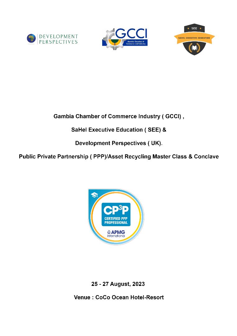 Looking forward to leading the discussion on this 👇🌍

The Gambia Chamber of Commerce collaborates with Sahel Executive Management &amp; Development Perspective UK for an insightful masterclass on Public Private Partnerships (PPP) &amp; Asset/Capital Asset Recycling.

🗓 August 25-27,