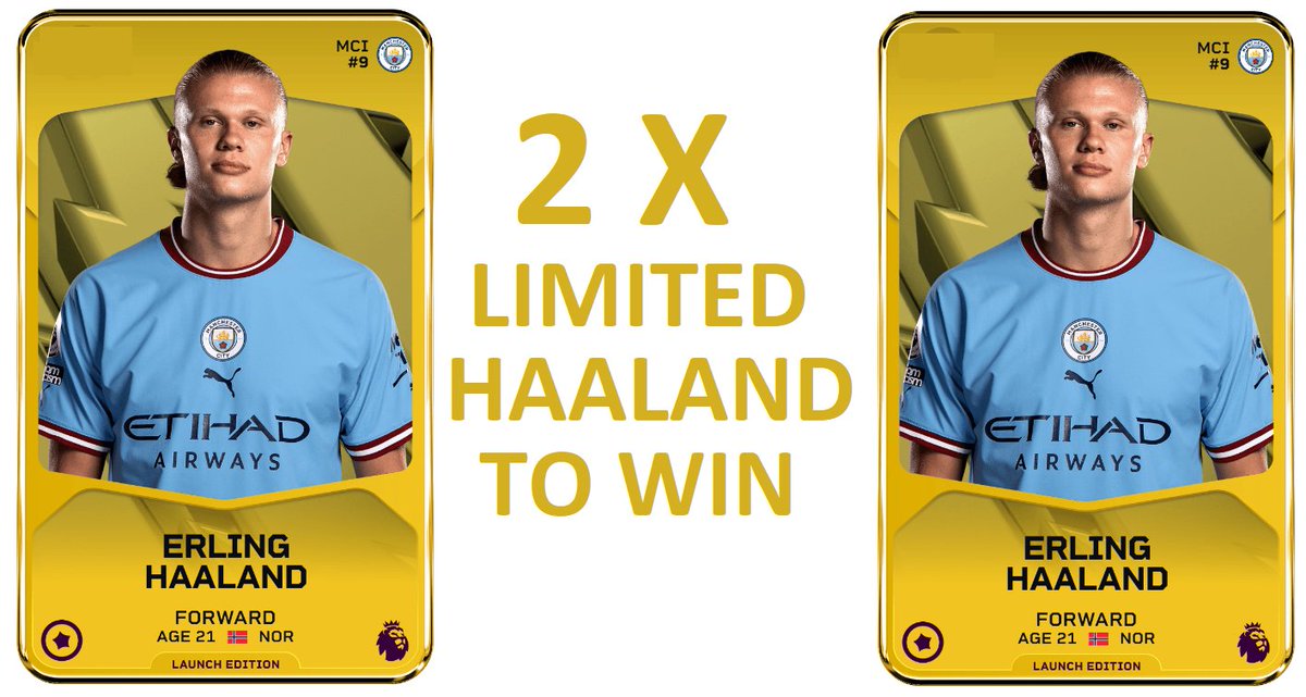Due to the start of the Premier League the most expensive player from this league so Haaland limited card to win. Not one, but two cards.
1. Buy or swap any Super Rare or Unique card from my collection
2. Send your Sorare name, share and like this post.
Draw on this Sunday.