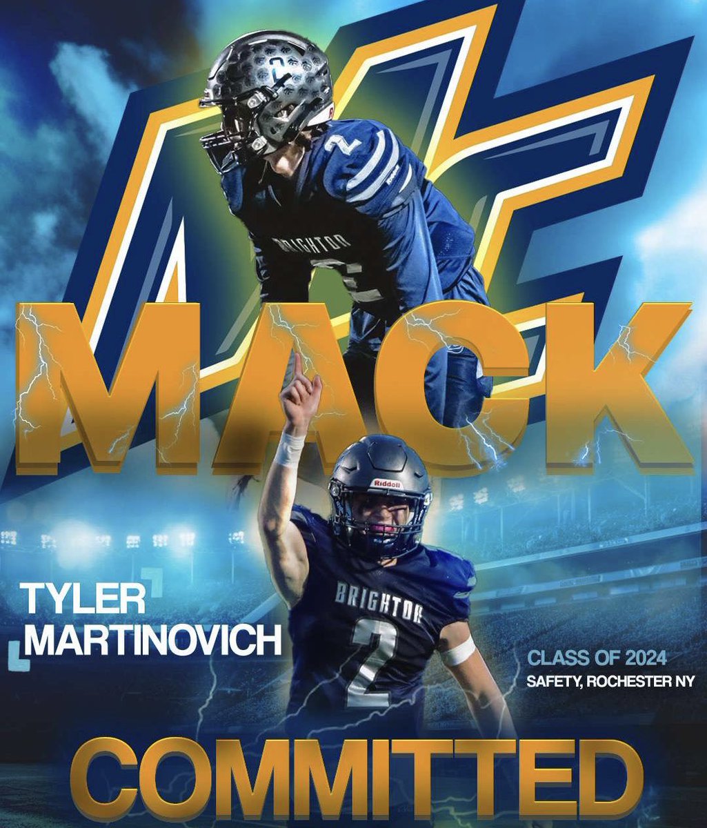 I am blessed to say that I am 100% committed to <a href="/Merrimack_FB/">Merrimack Football</a>. All roads lead home. #Macktough 💙💛 <a href="/coachbom/">Aynsley Rosenbaum</a> <a href="/CoachDanCurran/">Dan Curran</a> @CoachRobbatMC 

<a href="/Brighton_FB/">Brighton Bruins Football</a> <a href="/CoachLian8/">Coach Lian - Brighton Football</a>