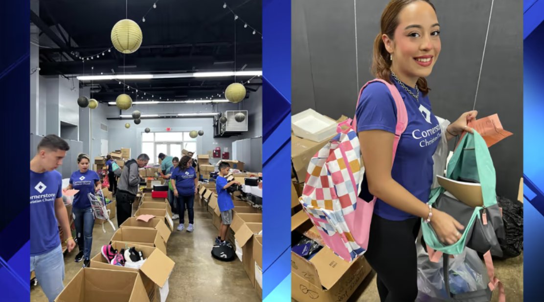 Back-to-school smiles! Local church lends a hand by donating supplies to help kids kickstart the new school year. Read more here: bit.ly/45fXKK1