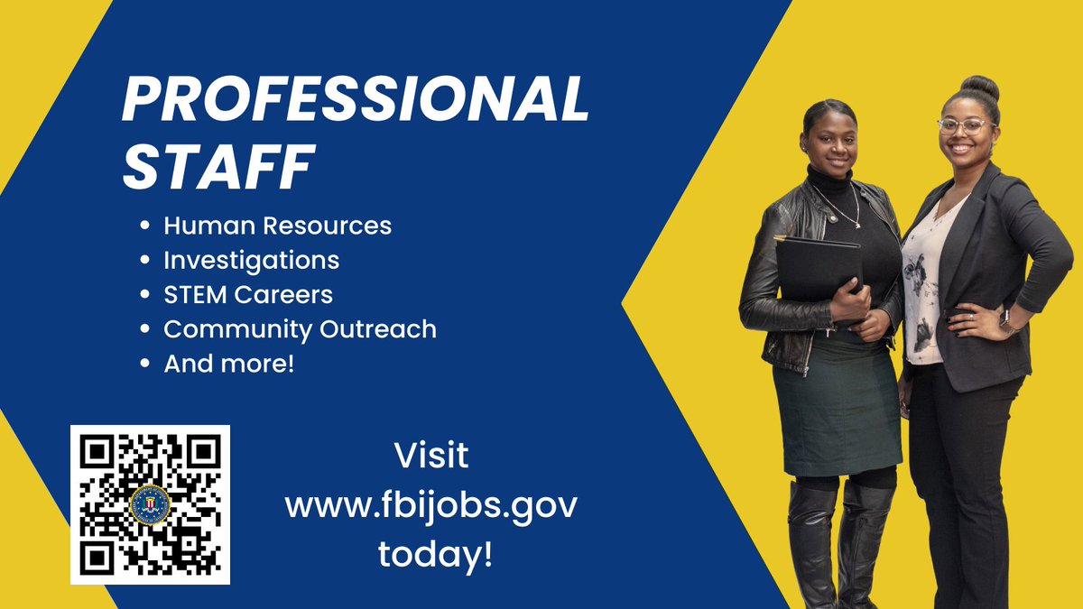 FBIAlbuquerque's tweet photo. The @FBI hires professional staff employees every day! #DYK that you do not have to be a Special Agent to work for the #FBI? Check out careers at https://t.co/ZJEMIjpB68 #jobs #careeropportunities #professionalstaff #workforyou #FBIcareers https://t.co/YjhlrRn48Q