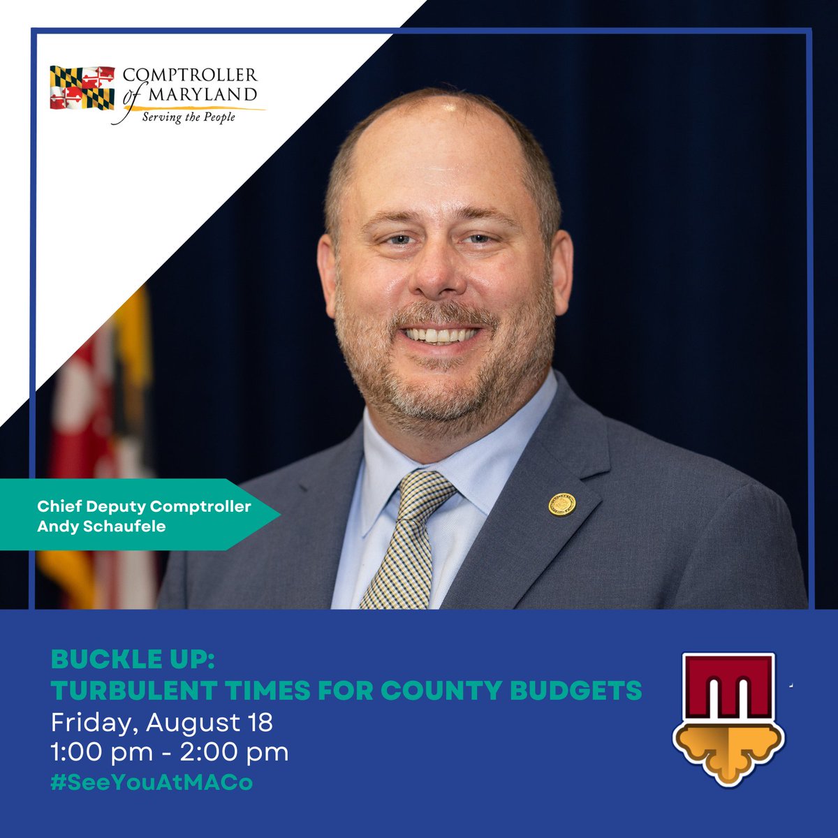 Members of #TeamComptroller will be presenting at #MACoCon this year to share their expertise. Be sure to join Chief Deputy Comptroller Andy Schaufele on Friday, 8/18, at 1 pm discussing “Buckle Up: Turbulent Times for County Budgets.” #SeeYouAtMACo