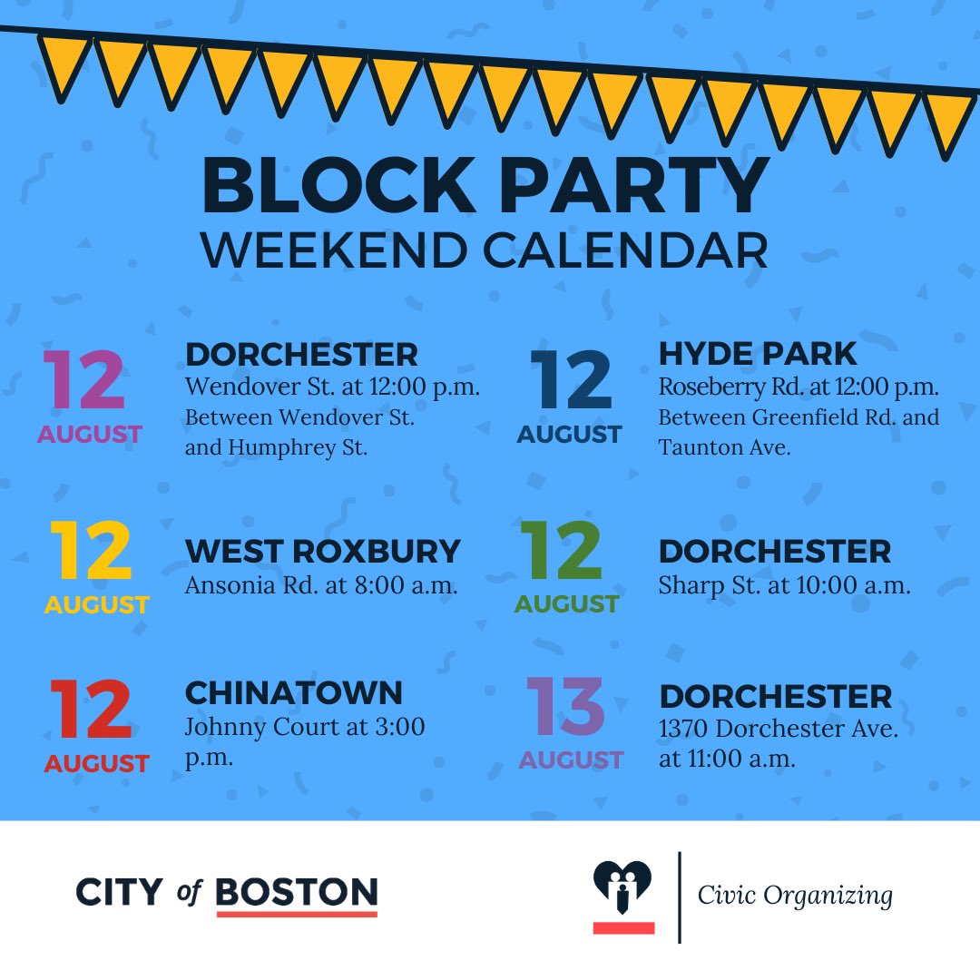 Block parties are in full swing! Discover the neighborhoods hosting Block Parties this weekend in Boston! Save the date, tag your friends, and come connect with your neighbors!

Boston, we are outside this summer! 
#BlockParty #BostonCommunity #CommunityBuilding