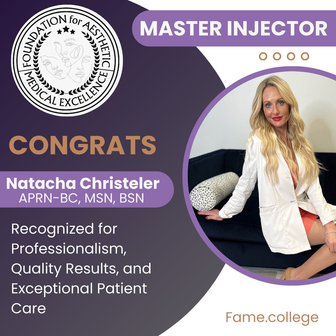 TopAestheticPro's tweet photo. Congratulations to Natacha Christeler, APRN-BC, MSN, BSN on being selected as a 2023 Master Injector!

Foundation for Aesthetic Medical Excellence-
Promoting high standards of care among non-physician aesthetic medical professionals.

B-E-S-T. Beauty. Ethics. Service. Trust. https://t.co/x4Y0lhH5Zl