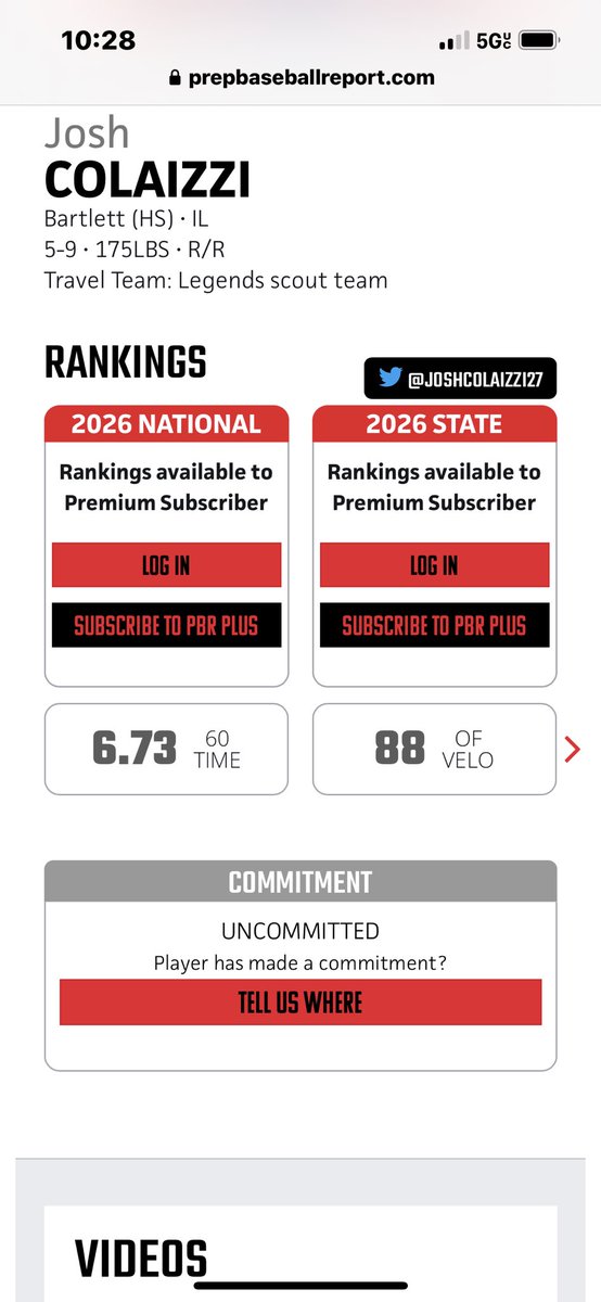 Joshcolaizzi27's tweet photo. Final metrics from the PBR Illinois state game.
60- 6.73
OF velo- 88mph
EV- 96mph
@BHSHawkBaseball @LegendsNatl26 @BUncommitted @PBRIllinois @PBR_Uncommitted @prepbaseball @pbrtscouting @CoastRecruits @andybidochka https://t.co/amQH0QK4bB