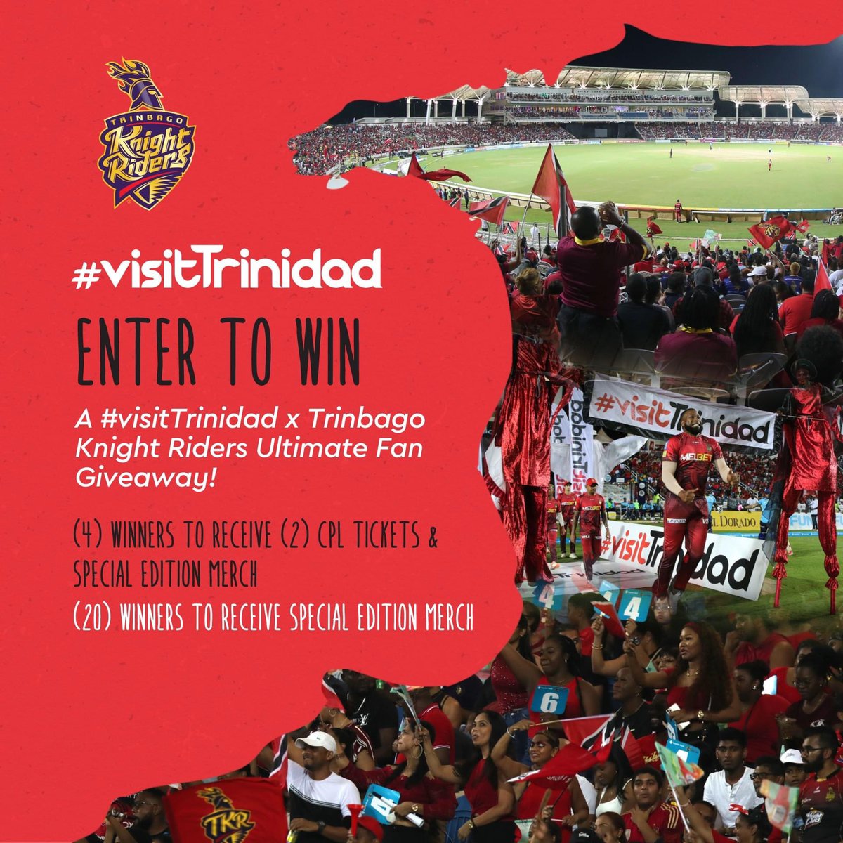 exploretrinidad's tweet photo. Enter for your chance to win a #visitTrinidad x @TKRiders Ultimate Fan Giveaway!

✔️Follow us on Twitter
✔️Like this post
✔️Reply and tag (1) friend you would bring to a CPL T20 match to cheer on TKR!

No purchase necessary. Contest closes August 25, 2023. https://t.co/Hix0YHOyuA