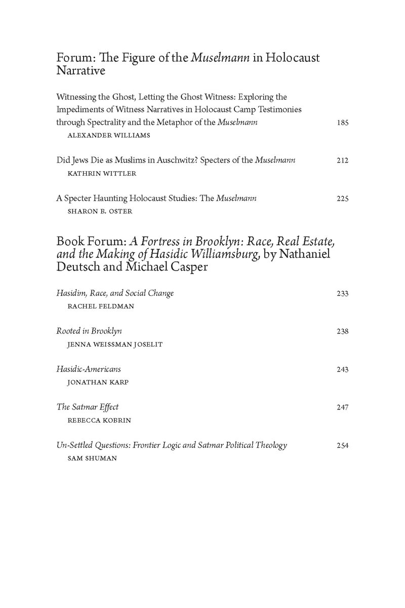 Shofar 41.1 is live!  Articles on post-WWII Bialystok &amp; Jewish education past &amp; present, a forum on the figure of the Muselmann in Holocaust narrative, a book forum on _A Fortress in Brooklyn: Race, Real Estate &amp; the Making of Hasidic Williamsburg_ + more! muse.jhu.edu/issue/50672