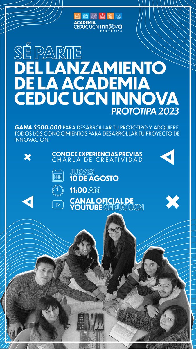🕒¡Estamos dando inicio al LANZAMIENTO DE LA ACADEMIA CEDUC UCN INNOVA - PROTOTIPA 2023!

🚀Entérate de todos los detalles del concurso estudiantil

🔗¡Te esperamos en el canal oficial de YouTube de <a href="/CeducUCN/">Fundación Ceduc UCN</a> 

youtube.com/@CANALCEDUCUCN