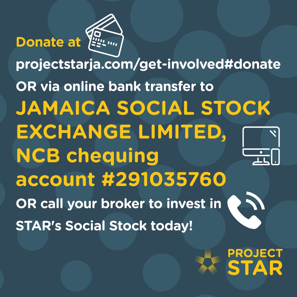 projectstarja's tweet photo. 📢Our national fundraising campaign ends 6PM on Aug 18! No donation amount is too small! Every bit counts!

✅Donate here👉https://t.co/sDcC3Wfvg9  OR via online transfer to Jamaica Social Stock Exchange, NCB chequing account #291035760
✅OR Call your broker to buy STAR's stock https://t.co/7IrJH4Aisd