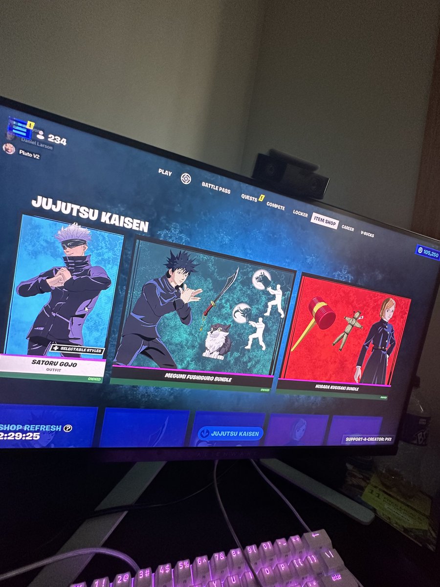 FortnitePV2's tweet photo. Who still needs the Fortnite X Jujutsu Kaisen Skins from the Item Shop? https://t.co/THOg0ftUGV