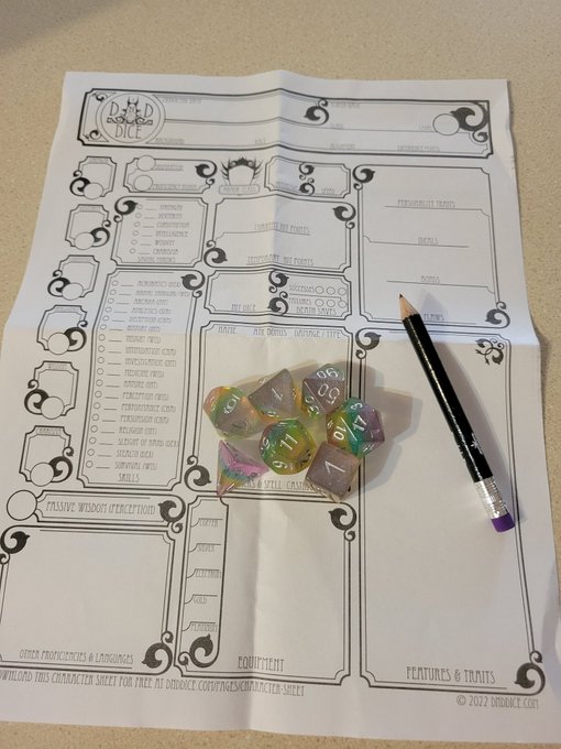 Thank you again whoever got me those dice! They just atrived and they came with a character sheet and