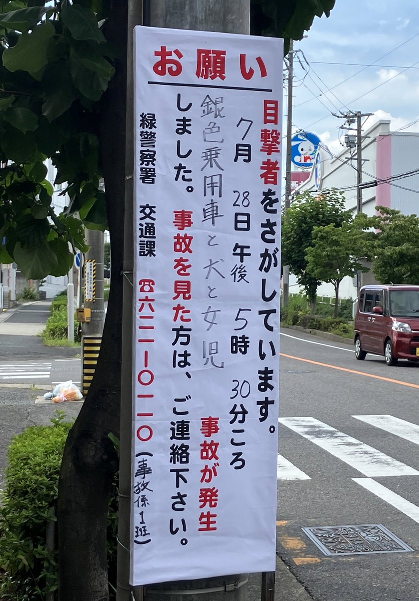 10mokodomo's tweet photo. R5/7/28 pm17:29:23〜
轢き逃げ瞬間の映像です。

名古屋市緑区平手くいどん前交差点にて、押しボタン式横断歩道を青信号で手を上げて横断中の娘と愛犬。娘は無事でしたが愛犬は内臓損傷激しく亡くなりました。シルバーのyarisとみられます。#拡散RT希望 https://t.co/9GePg1OGJa