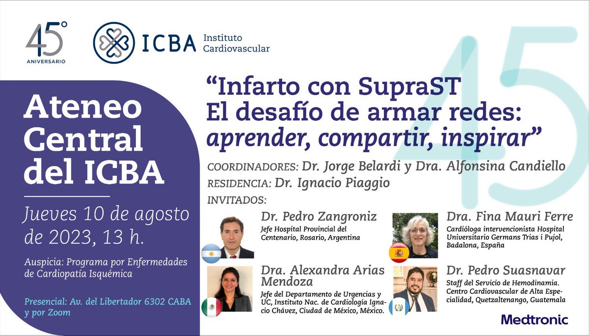 Pablo Lamelas 🇦🇷🇨🇦 (@lamelaspablo) on Twitter photo Learn, share and inspire in STEMI Network. From <a href="/SSL_Argentina/">Stent - Save a Life! Argentina</a> Stent Save a Life. This changed the say we approach STEMI
Tomorrow 13 ARG, 12 EST
<a href="/alfocandiello/">Alfonsina Candiello</a> <a href="/jpcostabel/">Juan Pablo Costabel MD 🇦🇷</a> <a href="/sigal_alan/">Alan Sigal MD 🇦🇷</a> <a href="/jffurmento/">Juan F Furmento, MD🇦🇷</a> <a href="/ignacioDok/">Ignacio Mondragón MD 🇦🇷</a> <a href="/leonardo_seoane/">Leonardo Seoane</a> <a href="/ICBAonline/">ICBA Instituto Cardiovascular</a>
Registration: us02web.zoom.us/webinar/regist… Learn, share and inspire in STEMI Network. From <a href="/SSL_Argentina/">Stent - Save a Life! Argentina</a> Stent Save a Life. This changed the say we approach STEMI
Tomorrow 13 ARG, 12 EST
<a href="/alfocandiello/">Alfonsina Candiello</a> <a href="/jpcostabel/">Juan Pablo Costabel MD 🇦🇷</a> <a href="/sigal_alan/">Alan Sigal MD 🇦🇷</a> <a href="/jffurmento/">Juan F Furmento, MD🇦🇷</a> <a href="/ignacioDok/">Ignacio Mondragón MD 🇦🇷</a> <a href="/leonardo_seoane/">Leonardo Seoane</a> <a href="/ICBAonline/">ICBA Instituto Cardiovascular</a>
Registration: us02web.zoom.us/webinar/regist…