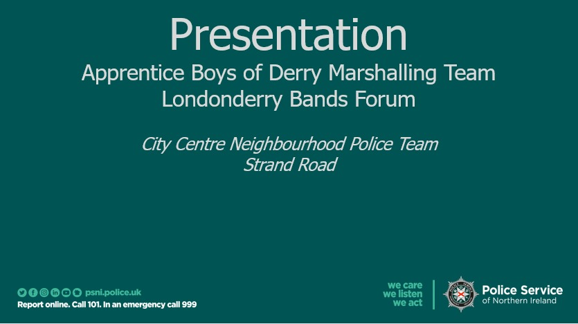 BandsForum2010's tweet photo. Very good meeting and discussion tonight between the Londonderry Bands Forum and Apprentice Boys Marshalling Team with @PSNIDCSDistrict City Centre Neighbourhood Police Team about issues ahead of the Apprentice Boys Relief of Londonderry Parade.  @NI_CRC https://t.co/5ExHDYWeP7