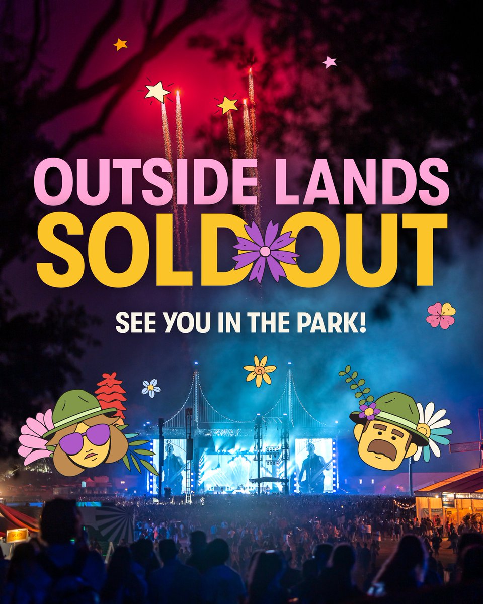 apeconcerts's tweet image. Year 15 of @sfoutsidelands is now sold out 🎇 All 3-Day &amp;amp; Single Day GA, GA+ &amp;amp; VIP tickets are gone! Limited Golden Gate Club tickets are available 💓 Don’t forget to read up on everything you need to Know Before You Go to the park, and have fun 🌼

ℹ️: bit.ly/452yGq9