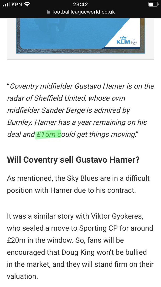 Als dit door gaat, levert dat <a href="/PECZwolle/">PEC Zwolle</a> dat een doorverkoop percentage van 17.5% heeft zo’n 3 miljoen op😙. Bij geen verkoop door Coventry City dreigt Hamer volgend jaar transfervrij te vertrekken.