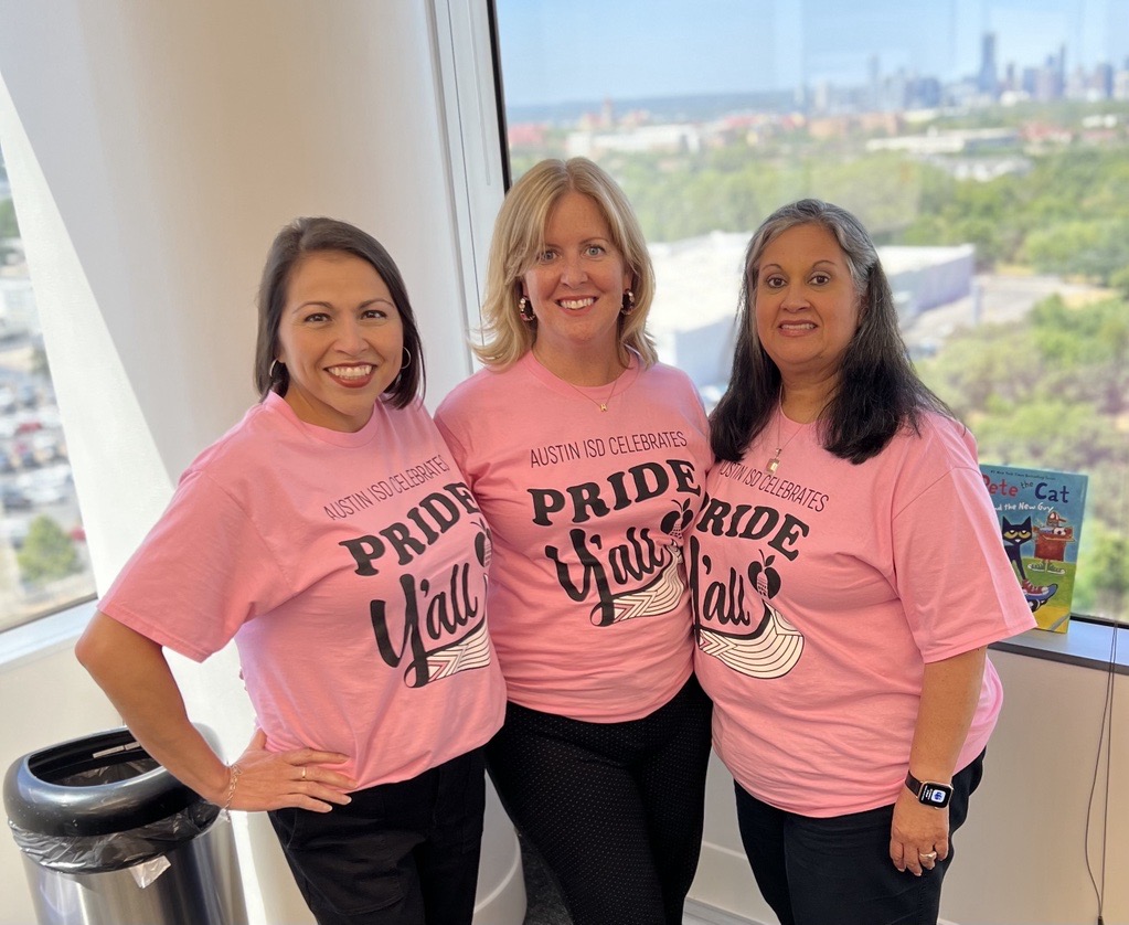 Want an awesome pink shirt like this? Head on out to the city of Austin's Pride Parade on Saturday night! Shuttles depart at 6:30 p.m. Learn more: tinyurl.com/m9n4cs47