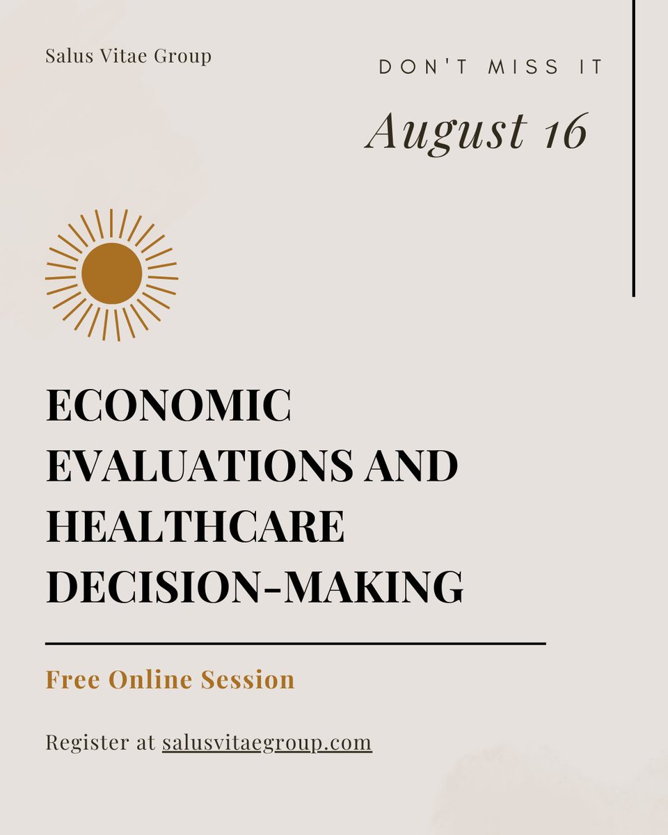 Join us on Aug 16 for a free online session to hear from Dr. Rola Kaakeh on the role of #economic evaluations in #healthcare #decision-making. Register today to secure your spot. salusvitaegroup.com #TwitteRx #econeval #outcomesresearch @RolaKaakeh