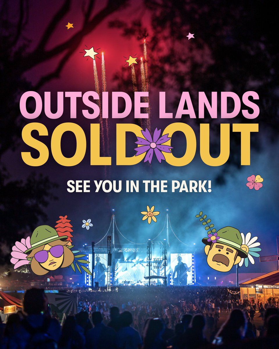 we're officially sold out - all 3-Day and Single Day GA, GA+, and VIP tickets are gone! we can't wait to see everyone this weekend for year 15

limited golden gate club passes are available: sfoutsidelands.com