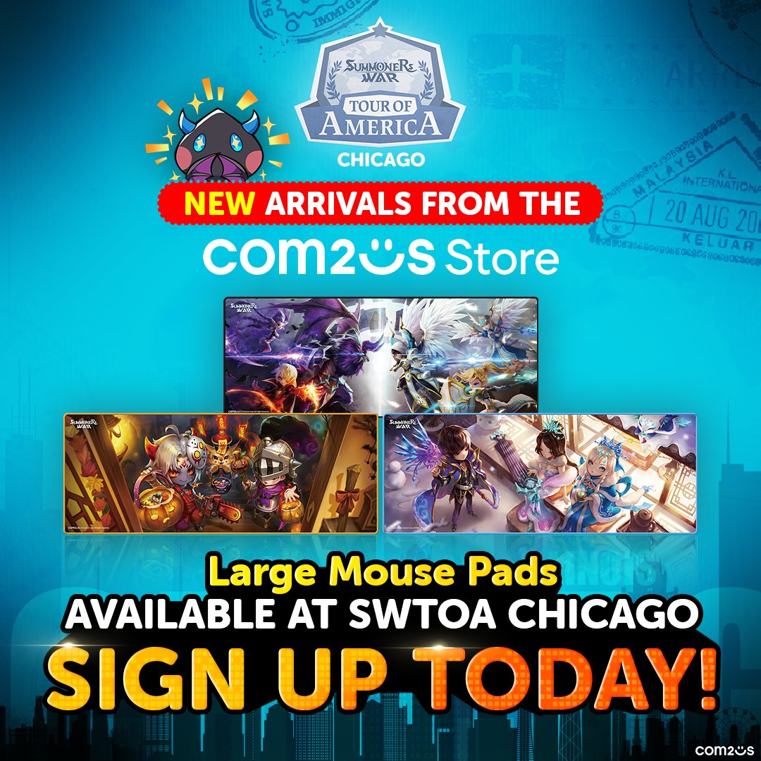summonerswarapp's tweet photo. NEW MERCH FROM COM2US STORE🛍️

Look at all new items available for purchase at SWTOA Chicago!!
Get all of this and more at Park Tavern Rosemont, Illinois on Aug. 12th from 2pm - 7pm!

Register:
https://t.co/zvcdXZ3IR5

#SummonersWar #SWTOA2023 #SWTOA #SWTOAChicago #Com2uSStore https://t.co/Qsg8xNaBzH