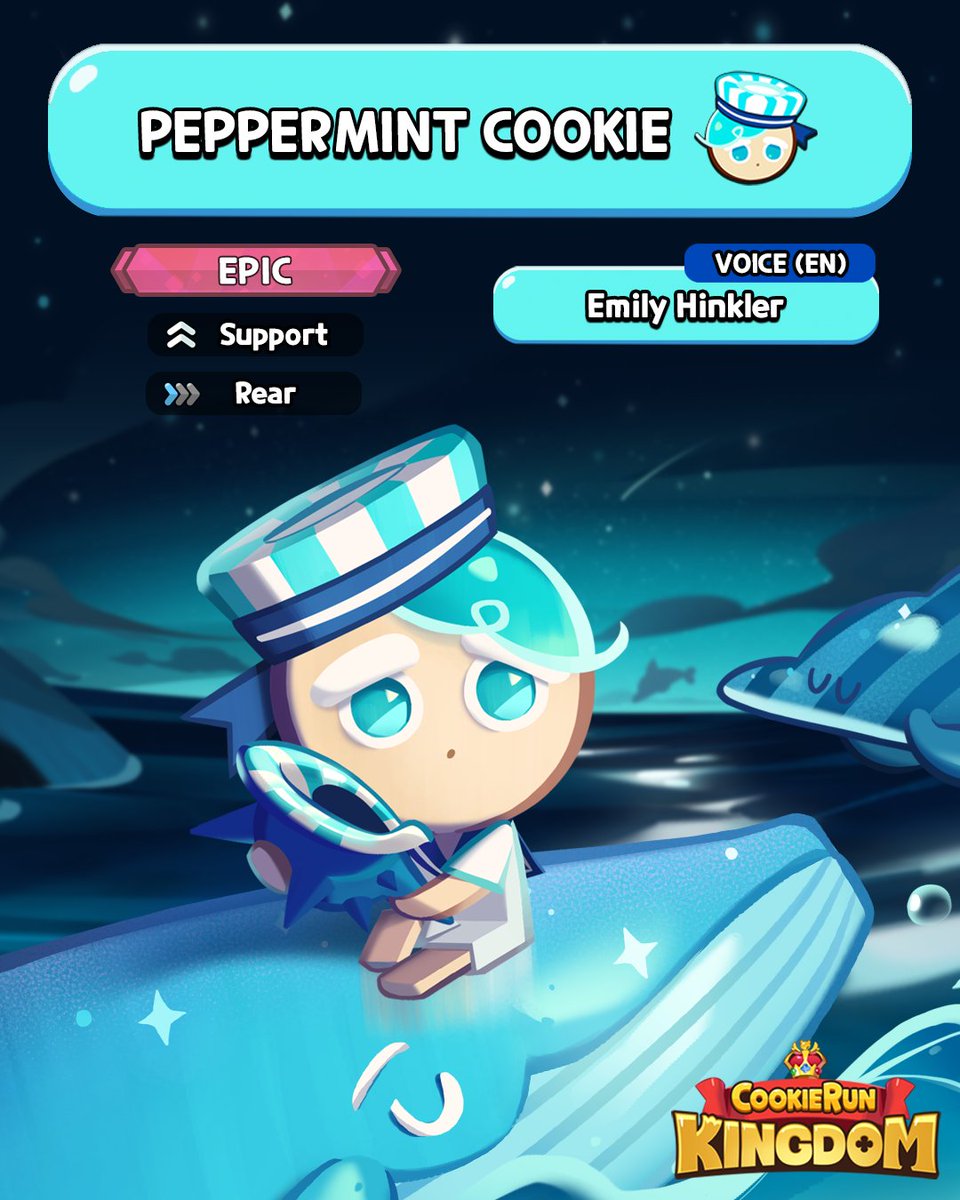 CRKingdomEN's tweet photo. They're here to make a splash!🌊Let's wave hello to @EmilyHinkler as the voice of #PeppermintCookie!🍬 

#CookieRun #CookieRunKingdom #VoiceActor #VoiceActing #EmilyHinkler https://t.co/eh09xYxQRU