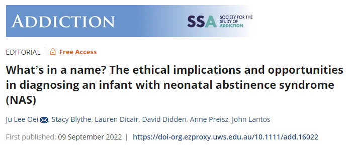 This paper argues that children born prenatally substance exposed need to be identified so that early intervention services can be provided to assist them to achieve best outcomes. This happens for those exposed to alcohol, but not other drugs. WHY????