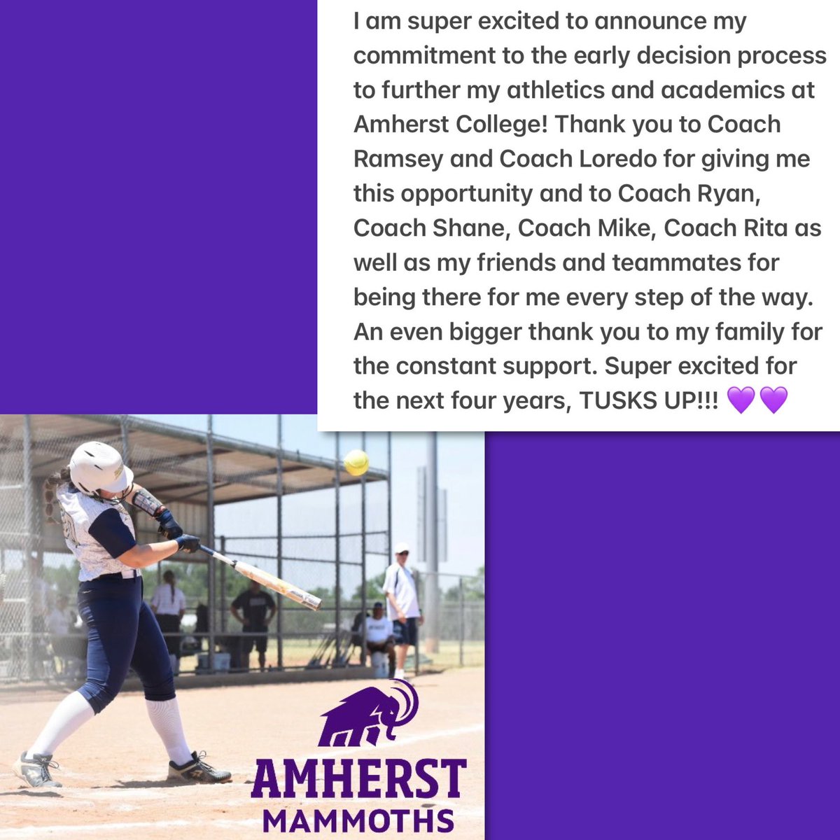 RockGoldVA16U's tweet photo. Abby Rebhan (2024) is going to Amherst College! Congratulations! So proud of you! #TogetherWeROCK #PlayYourACE #TusksUp @AmherstCollege @Amherst_SBall @AmherstMammoths @AbbyRebhan https://t.co/Kknn0wwgBK