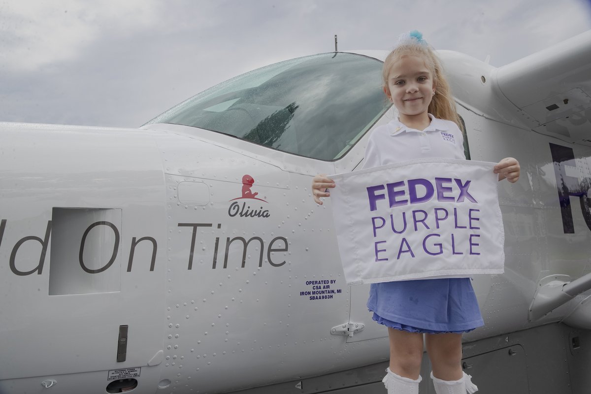 StJude's tweet photo. Introducing the 11th @FedEx Purple Eagle, St. Jude patient Olivia!💜 ✈️ https://t.co/yqvG8Wulnp