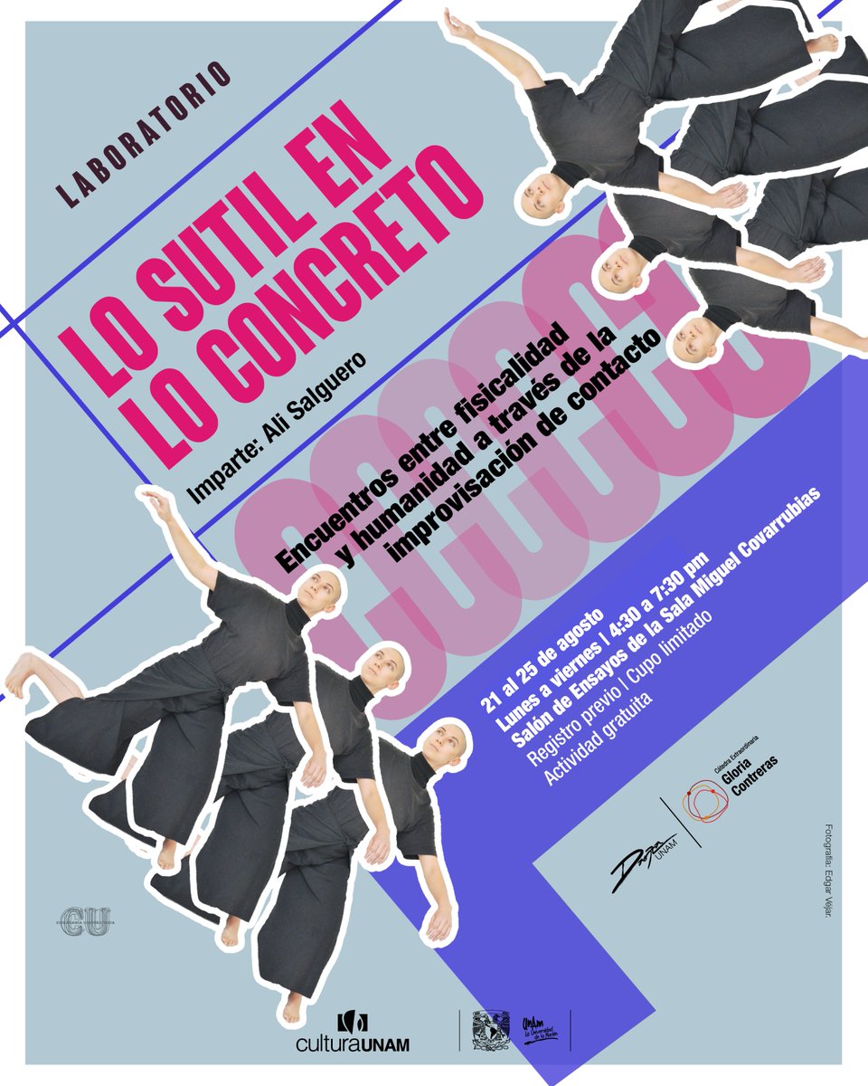 Conozcan a le coreógrafe, inérprete y docente Ali Salguero, quien próximamente impartirá el laboratorio "Lo sutil en lo concreto. Encuentros entre fisicalidad y humanidad a través de la improvisación de contacto".

💡Registro previo en: docs.google.com/forms/d/e/1FAI…