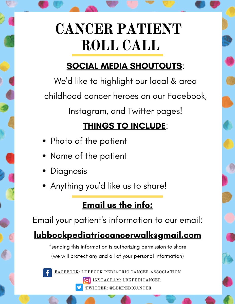LbkPediCancer's tweet photo. Recognize your hero by emailing lubbockpediatriccancerwalk@gmail.com !! 🎗 https://t.co/HYXvGLvzlN